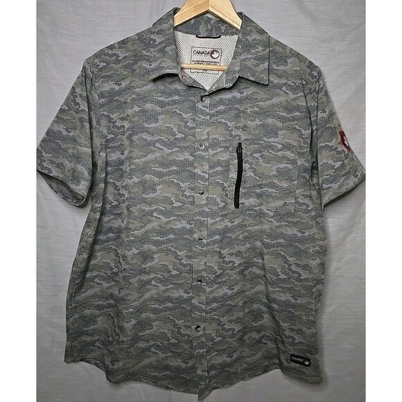 Canada Weather Gear Other - Canada Weather Gear Sportswear Short Sleeve Button Shirt, Sz Large, Camouflage